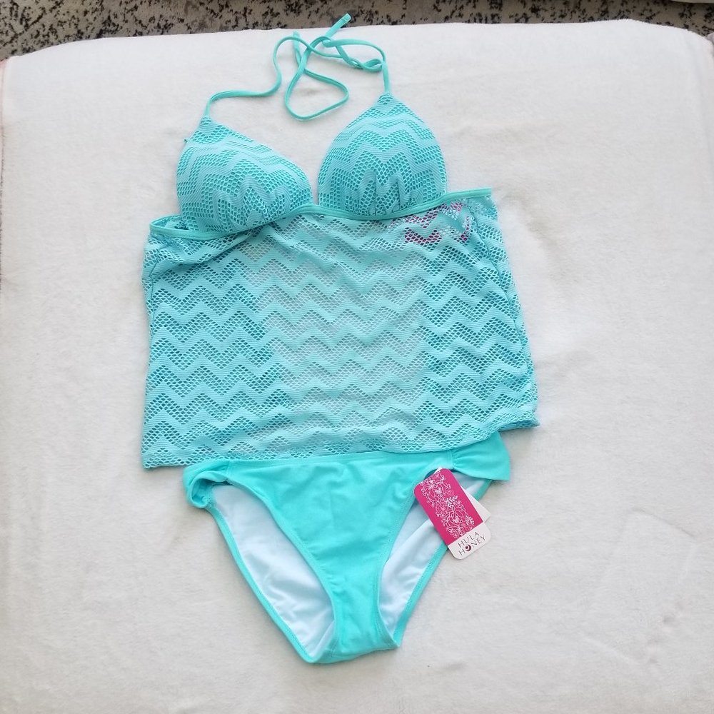 HULA HONEY Turquoise Bikini (2 piece bottom & push-up top), Size: L